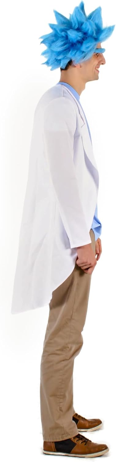 Halloween Rick Sanchez Costume Set with Blue Spiky Wig and Lab Coat