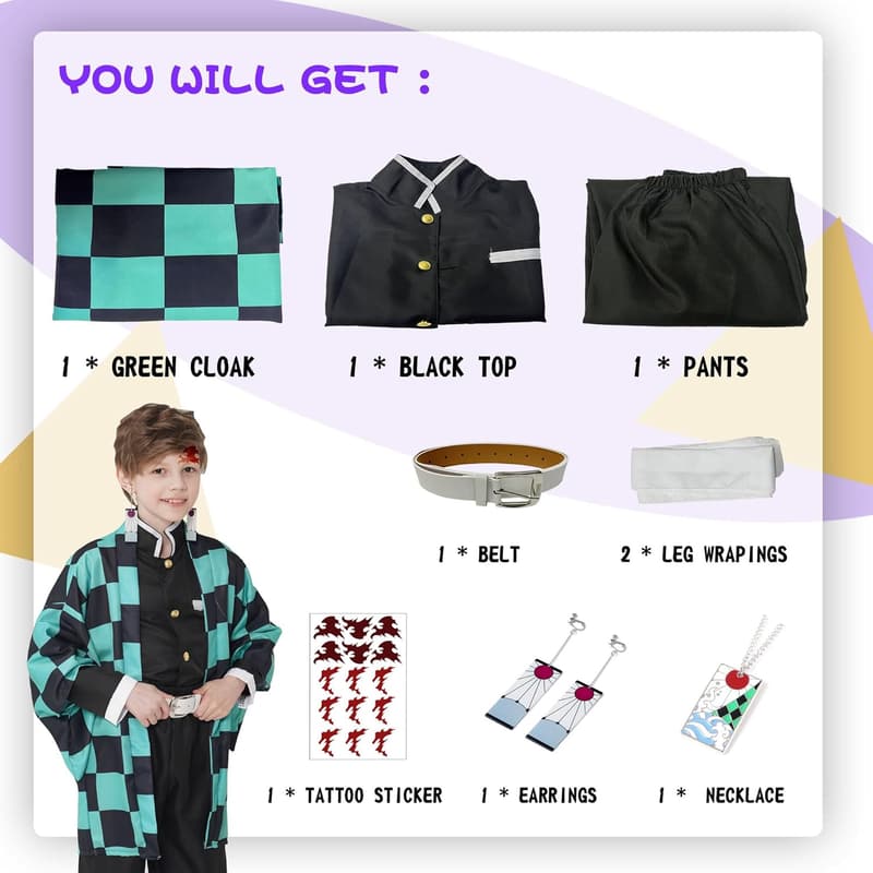 Kids Kimono Cosplay Costume Set for Halloween