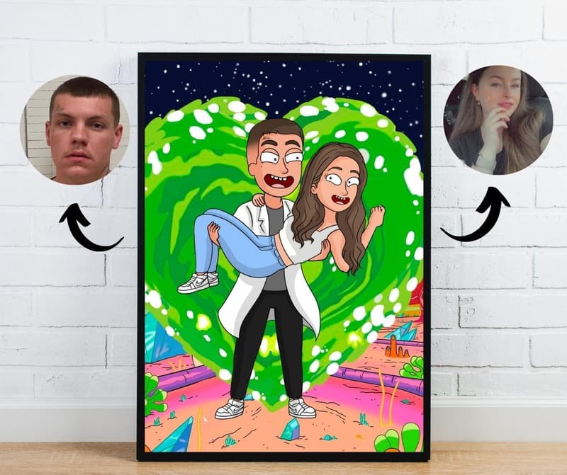 Custom Rick & Morty Cartoon Portrait for Couples