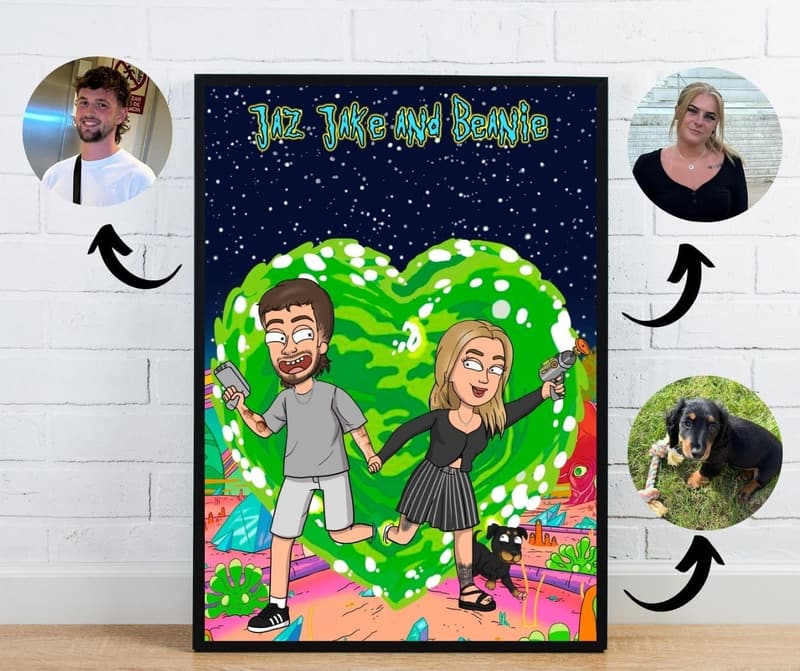 Personalized Rick and Morty Cartoon Portrait for Couples