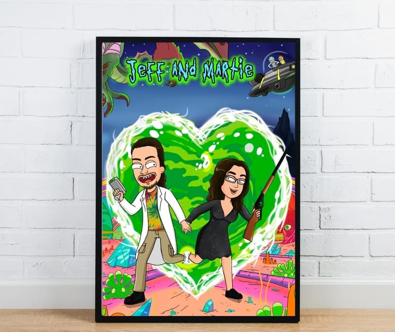 Couple Art: Personalized R & Morty Cartoon Portrait