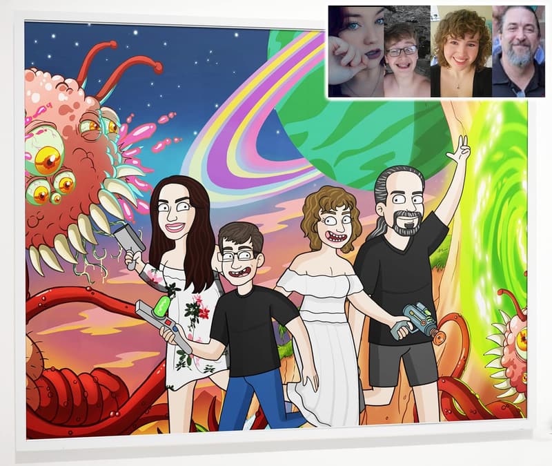 Personalized Rick and Morty-Style Family Cartoon Portrait