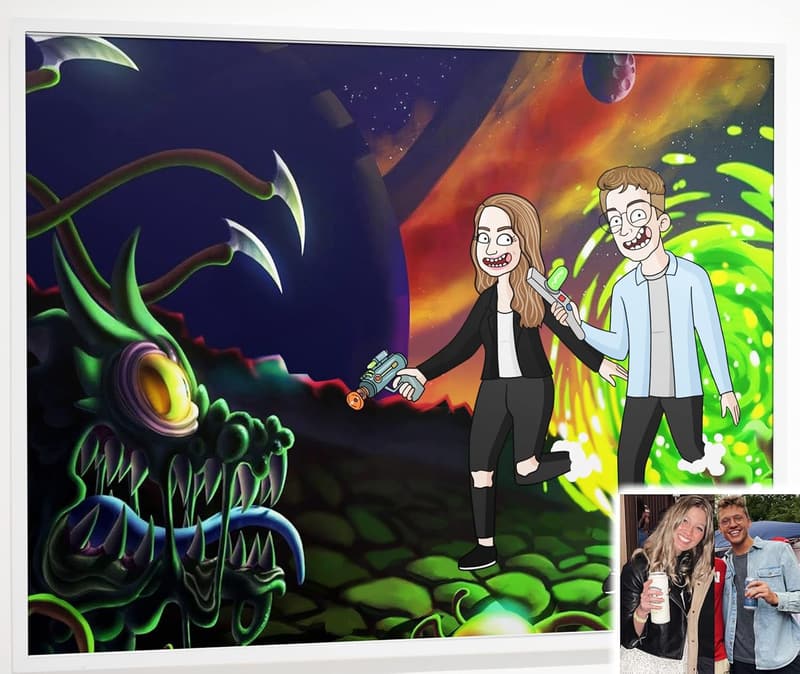 Personalized Rick and Morty-Style Family Cartoon Portrait