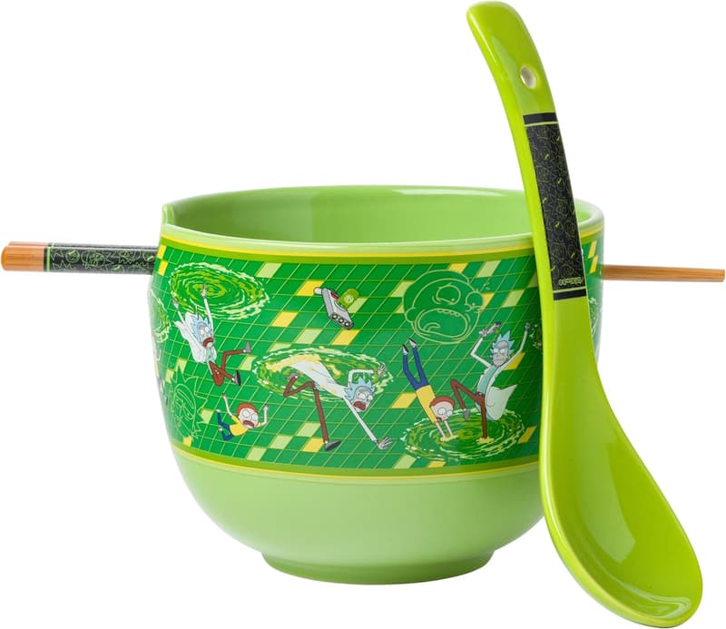 Rick and Morty Ceramic Ramen Bowl Set with Chopsticks, 20 oz