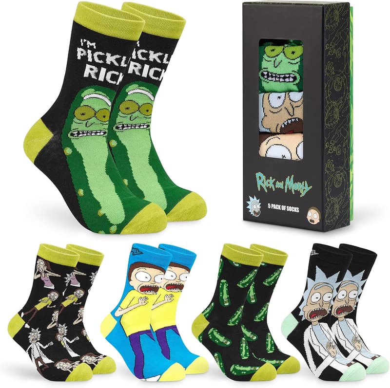 Funny Calf Socks - Pack of 5, Pickle Rick Gifts for Men