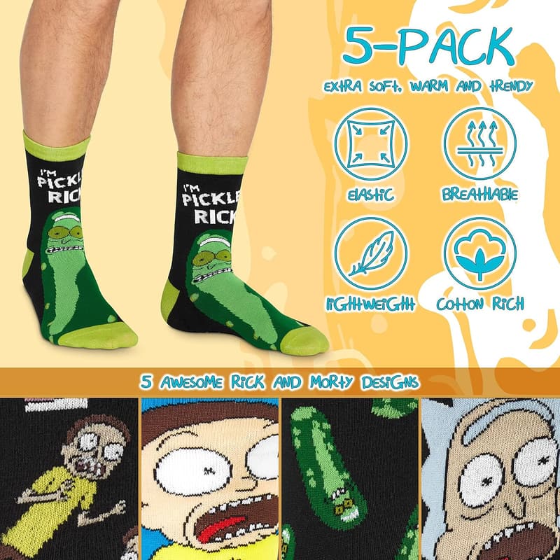 Funny Calf Socks - Pack of 5, Pickle Rick Gifts for Men
