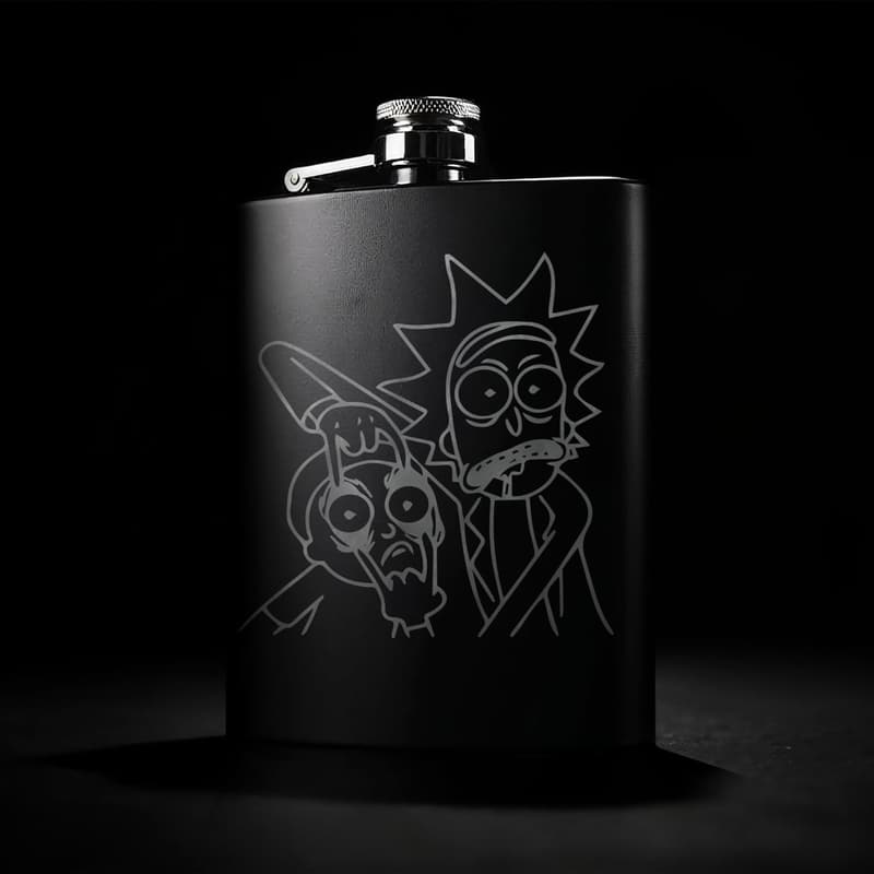 Rick and Morty 8oz Engraved Stainless Steel Hip Flask