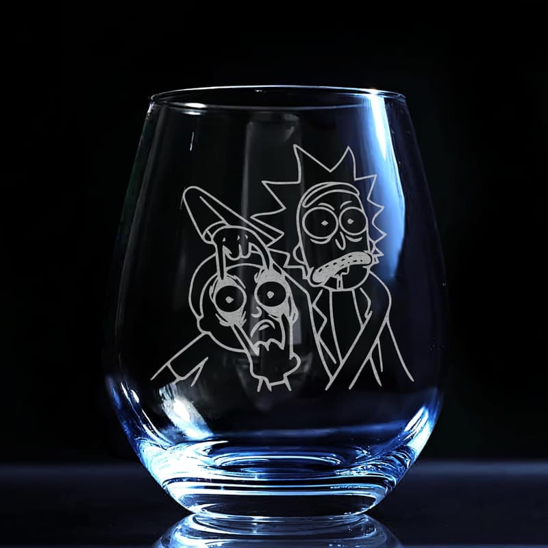 Rick and Morty Engraved Stemless Wine Glass, 17oz Gift
