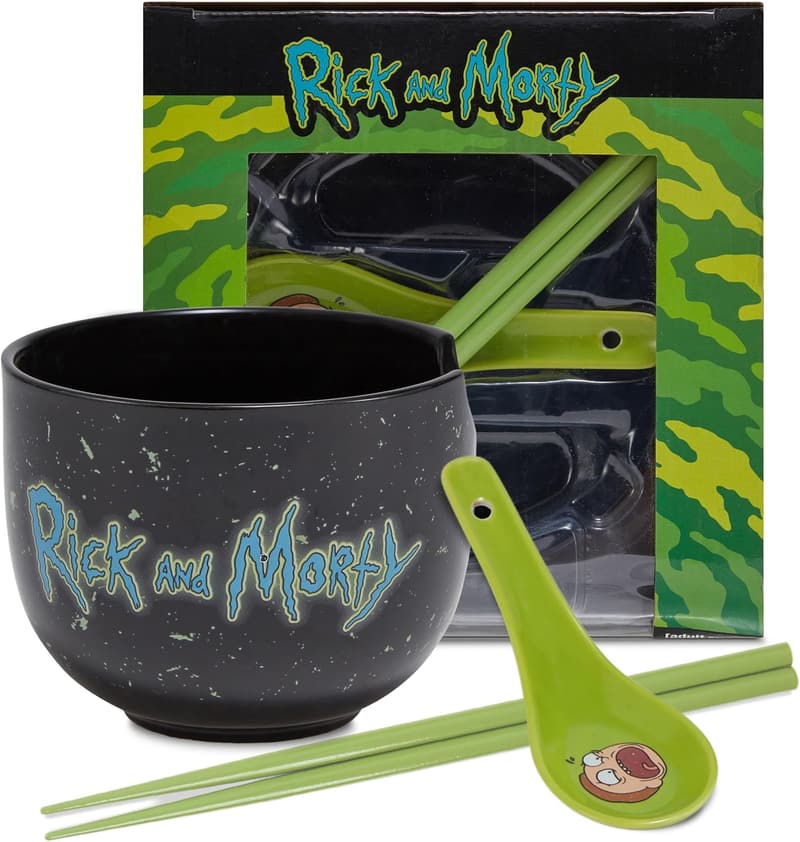 Rick and Morty Ceramic Ramen Bowl Set with Chopsticks - 16 oz