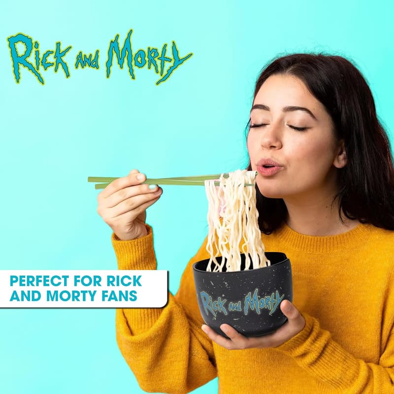 Rick and Morty Ceramic Ramen Bowl Set with Chopsticks - 16 oz