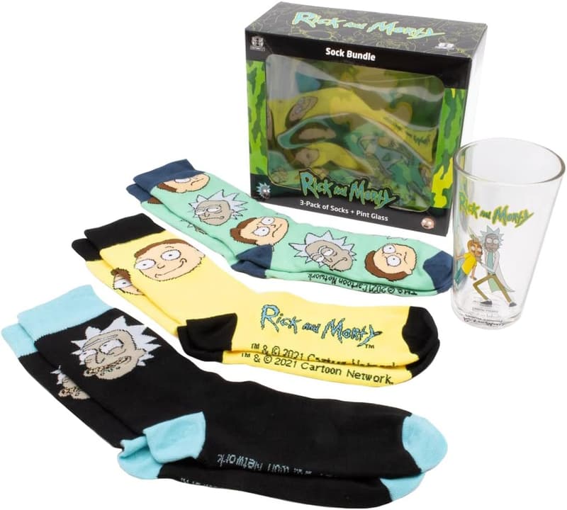 Rick and Morty Gift Set: 3 Pairs of Socks & Pint Glass