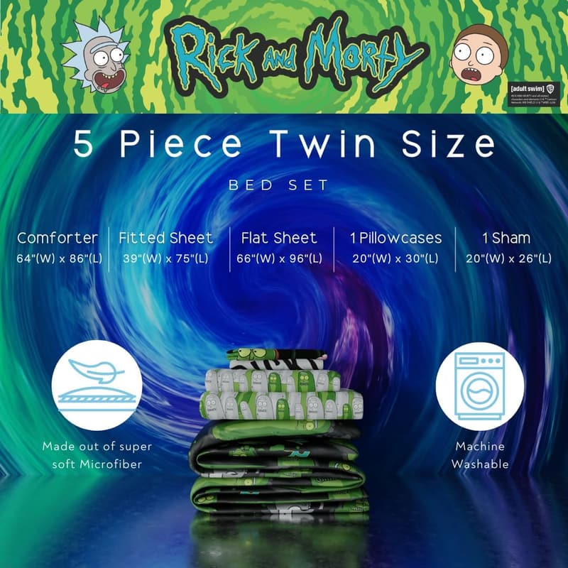 Rick & Morty Twin Reversible Comforter & Sheet Set