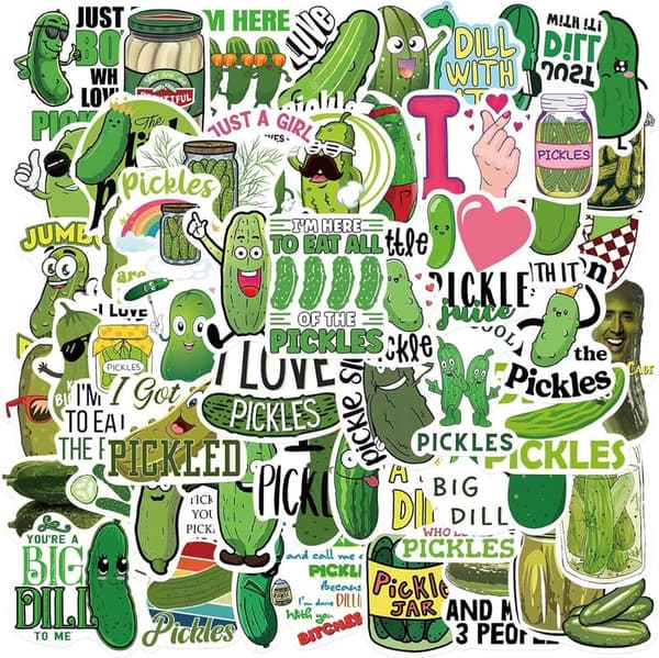 Funny Pickle Stickers - 50 Waterproof Vinyl for Adults