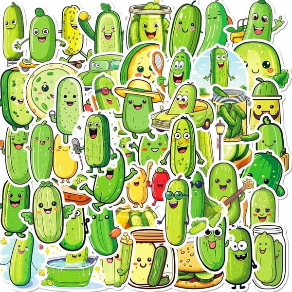 Funny Pickle Stickers Pack - 50 Waterproof Vinyl Designs