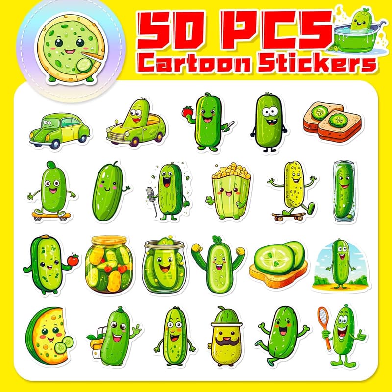 Funny Pickle Stickers Pack - 50 Waterproof Vinyl Designs