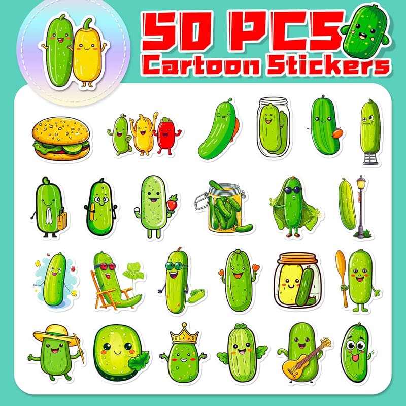 Funny Pickle Stickers Pack - 50 Waterproof Vinyl Designs