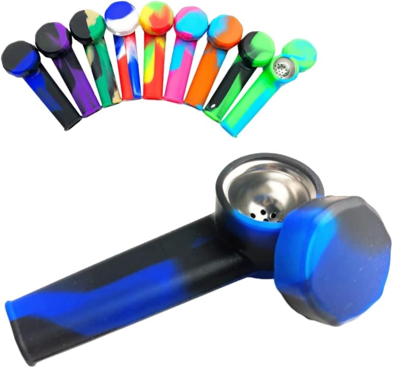 Colorful Silicone Tobacco Pipe with Metal Bowl, Easy to Clean