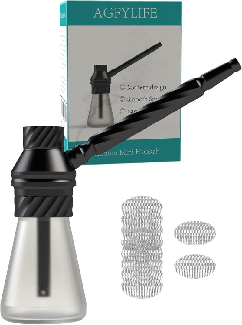 Portable Travel Hookah Set - Premium Mini Glass Shisha, Black