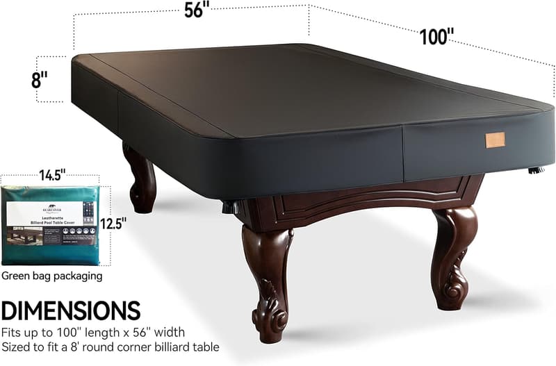 Waterproof Heavy Duty Leatherette Pool Table Cover - 8FT Black