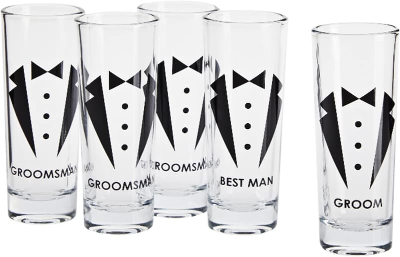 Groomsmen Shot Glasses Set with Tuxedos - 2 oz (Set of 5)