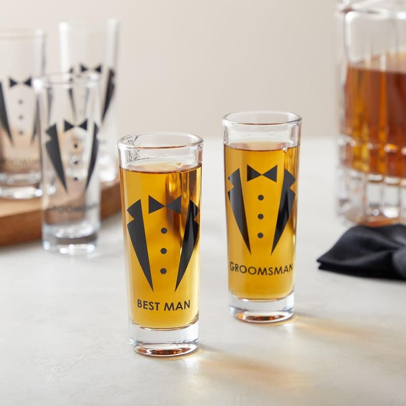 Groomsmen Shot Glasses Set with Tuxedos - 2 oz (Set of 5)