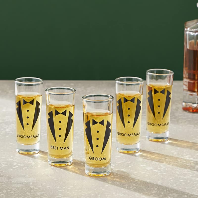 Groomsmen Shot Glasses Set with Tuxedos - 2 oz (Set of 5)