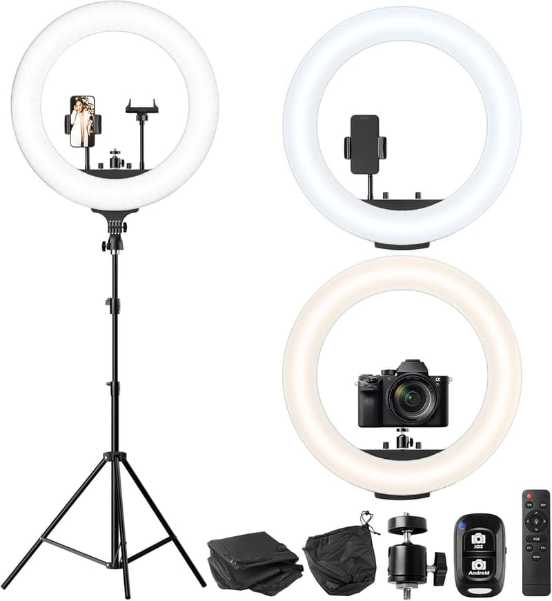 22'' Dimmable LED Ring Light with 72'' Stand and Phone Holder