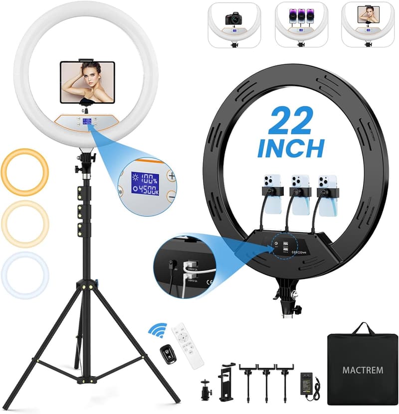 22'' Dimmable Ring Light with Tripod Stand for Makeup & Photography