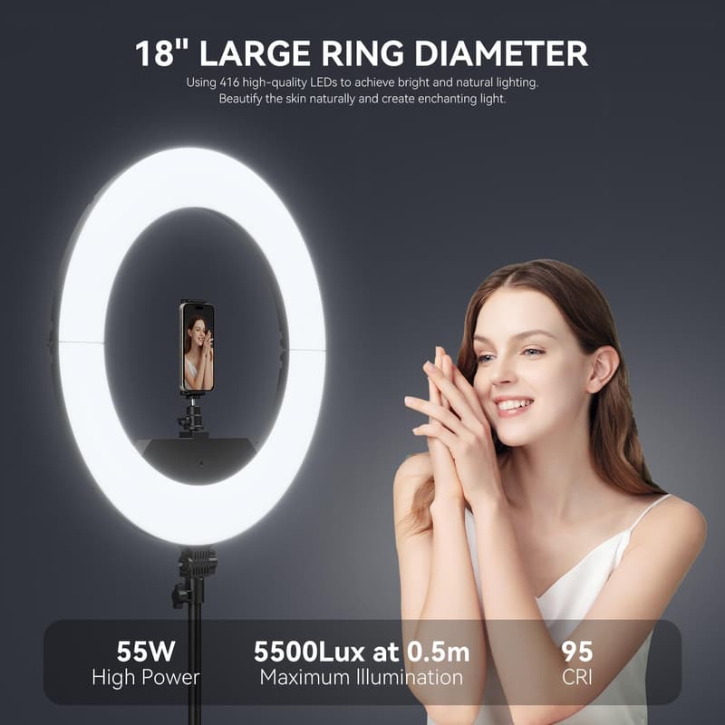 18-Inch Dimmable LED Ring Light Kit with Tripod and Remote