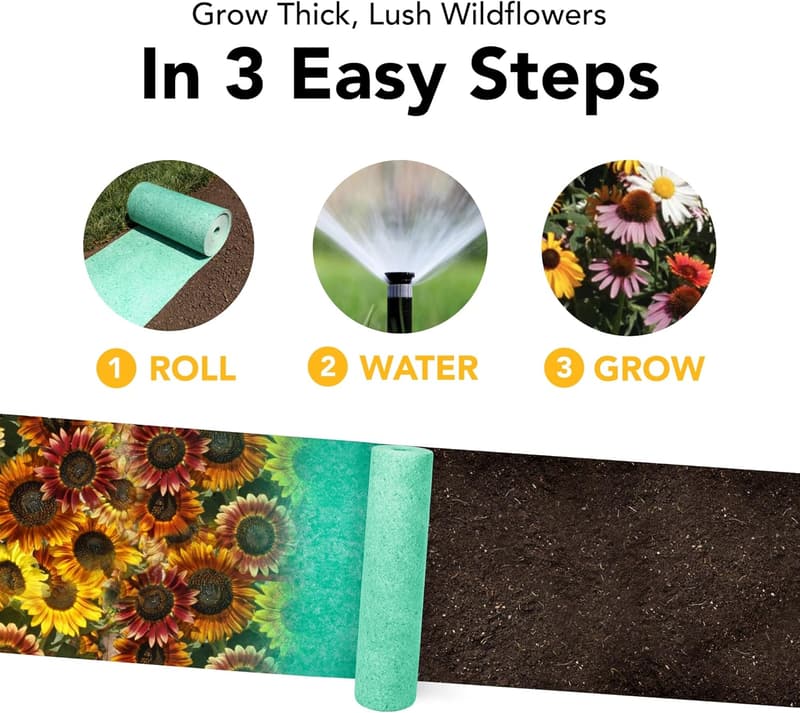 Eco-Friendly Sunflower & Wildflower Seed Mat - 40 sqft Garden Mix