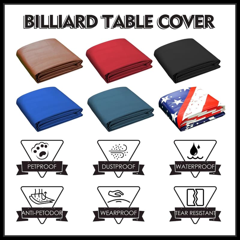Heavy-Duty Waterproof Pool Table Cover for 6.5 to 9 Ft Tables