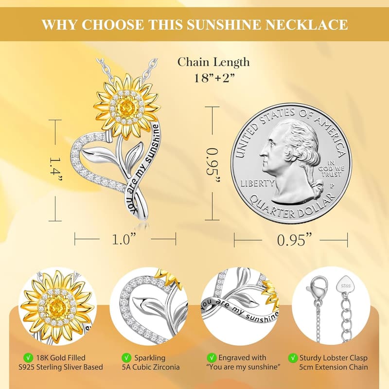 18k Gold Plated Sunflower Necklace for Her Anniversary Gift