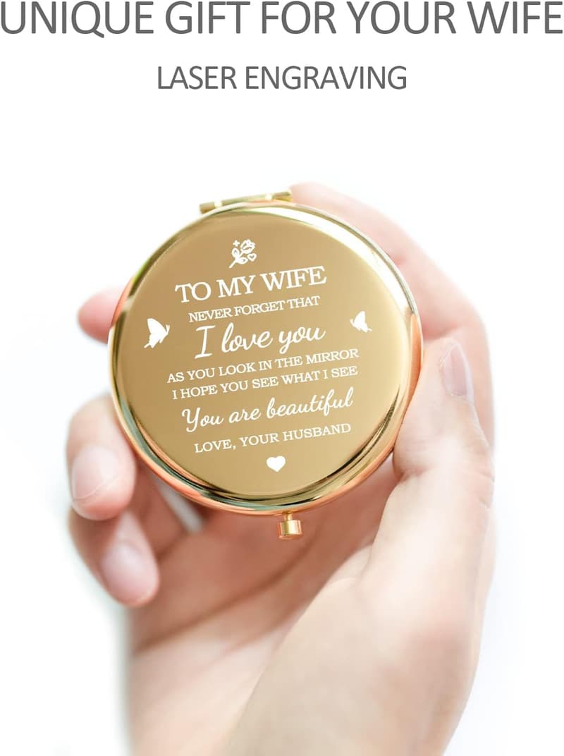 Gold Compact Mirror for Wife - 
