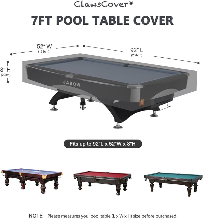 Heavy-Duty Waterproof Pool Table Cover, 7/8/9 Feet, Light Grey
