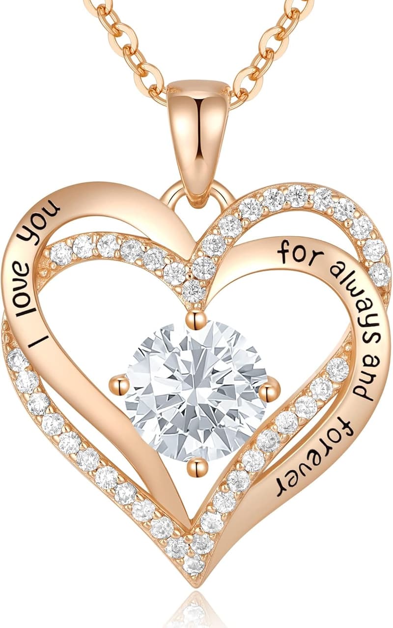 Wedding Anniversary Birthstone Heart Necklace for Women - S925 Silver