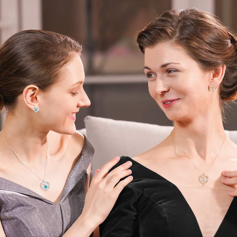 Wedding Anniversary Birthstone Heart Necklace for Women - S925 Silver
