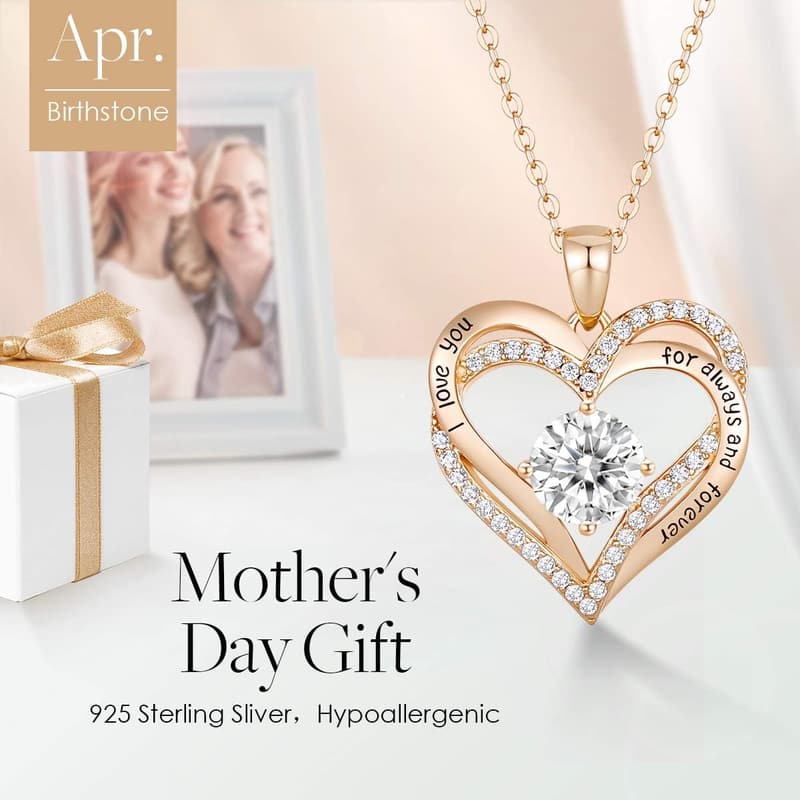 Wedding Anniversary Birthstone Heart Necklace for Women - S925 Silver