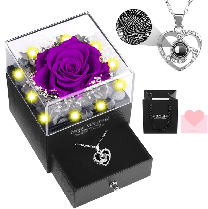 Valentine's Day Preserved Real Rose Necklace for Women