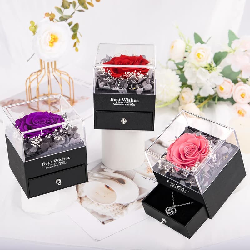 Valentine's Day Preserved Real Rose Necklace for Women