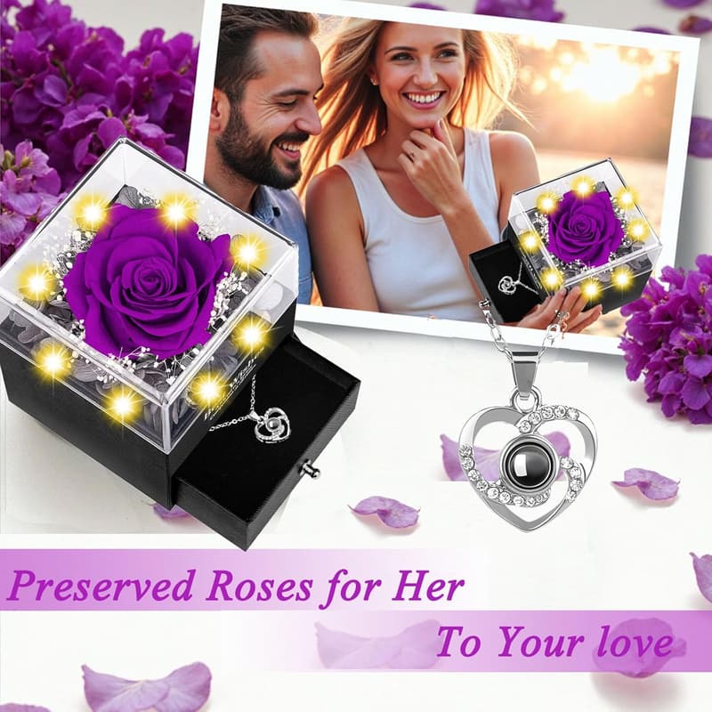 Valentine's Day Preserved Real Rose Necklace for Women
