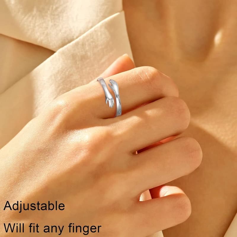 Sterling Silver Adjustable Hug Ring for Women - Mother's Day Gift