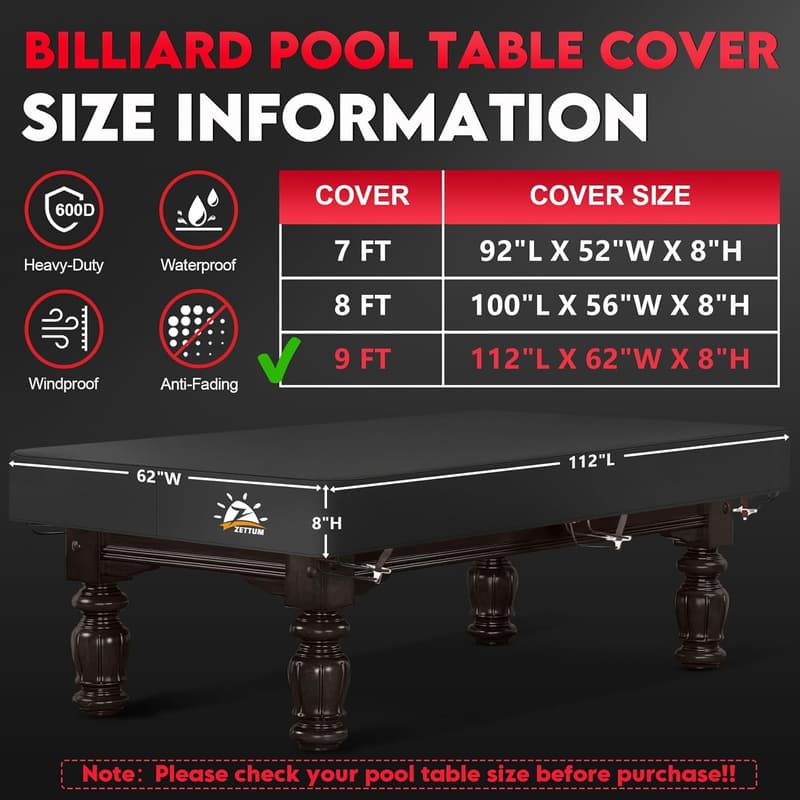 Waterproof Pool Table Cover - 9 Feet, Heavy Duty & Scratch-Proof