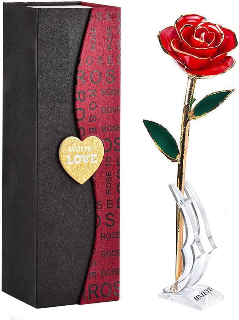 24K Gold-Dipped Red Rose with Stand - Romantic Gift for Her
