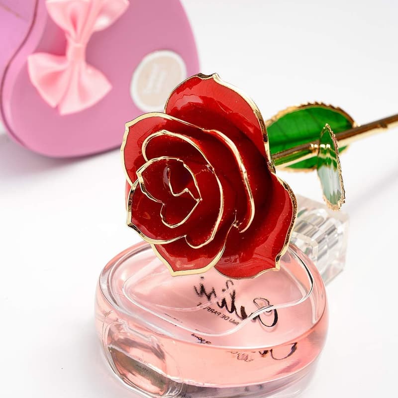 24K Gold-Dipped Red Rose with Stand - Romantic Gift for Her