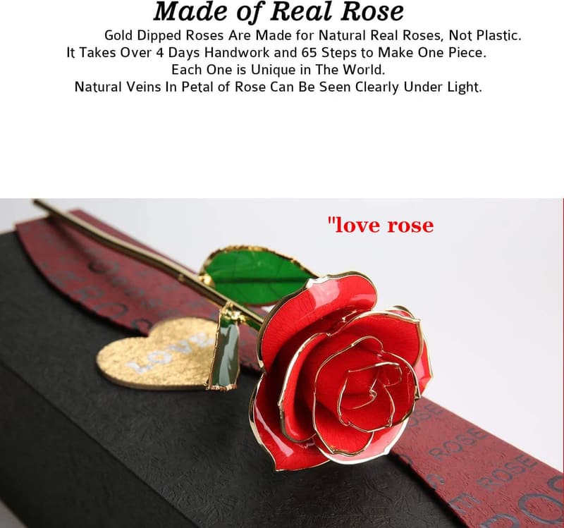 24K Gold-Dipped Red Rose with Stand - Romantic Gift for Her