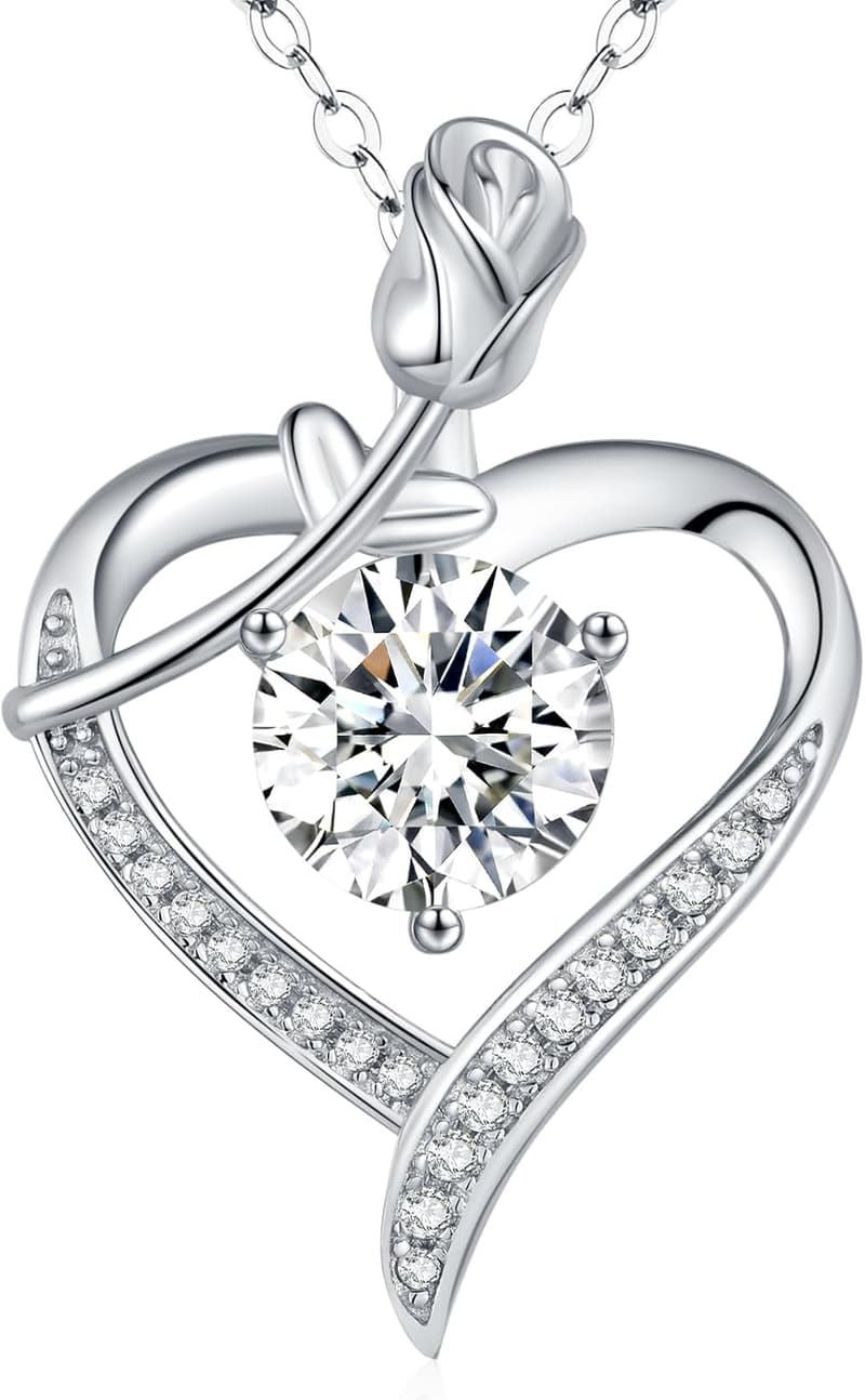 I Love You Moissanite Heart Pendant Necklace for Women