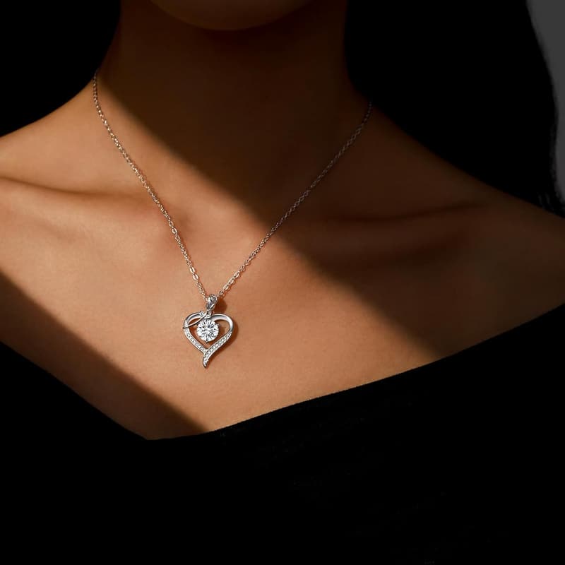 I Love You Moissanite Heart Pendant Necklace for Women