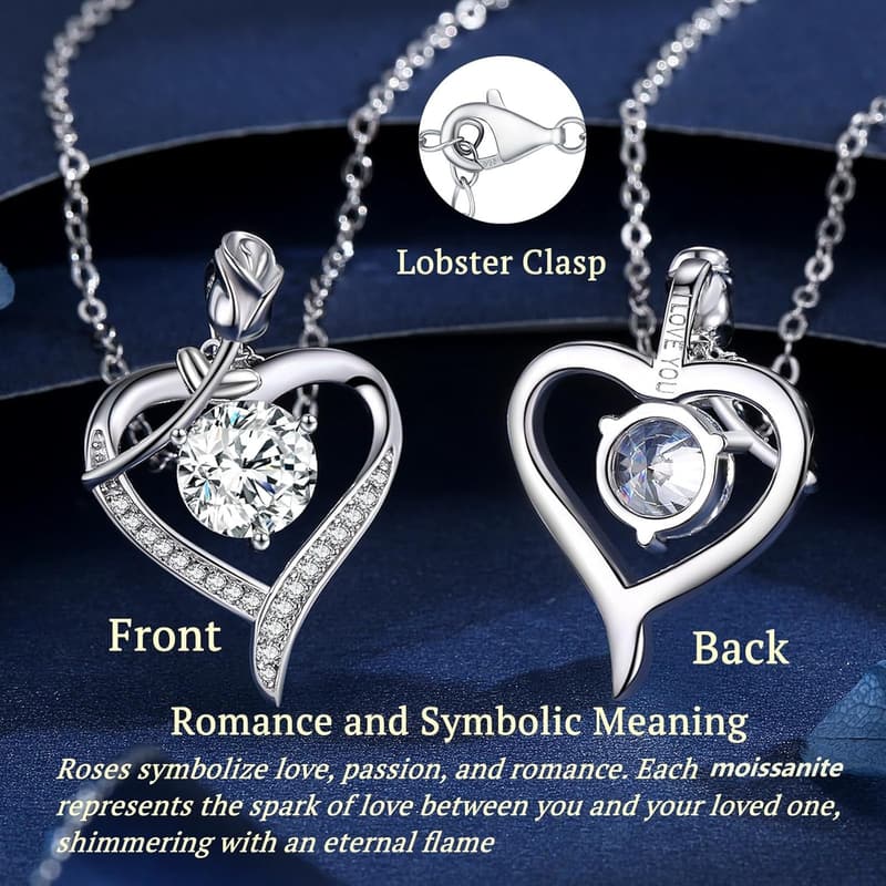 I Love You Moissanite Heart Pendant Necklace for Women