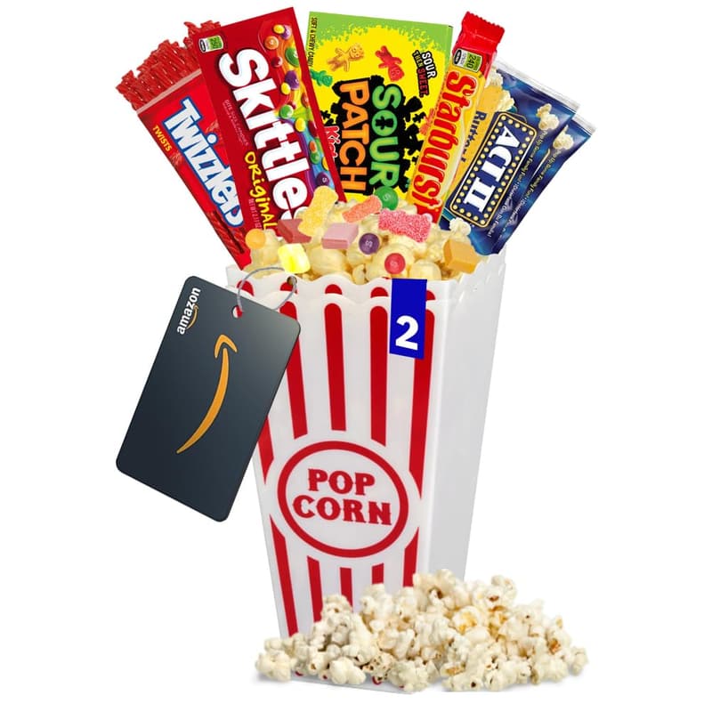 Movie Night Gift Basket with Popcorn and Candy for Family Fun