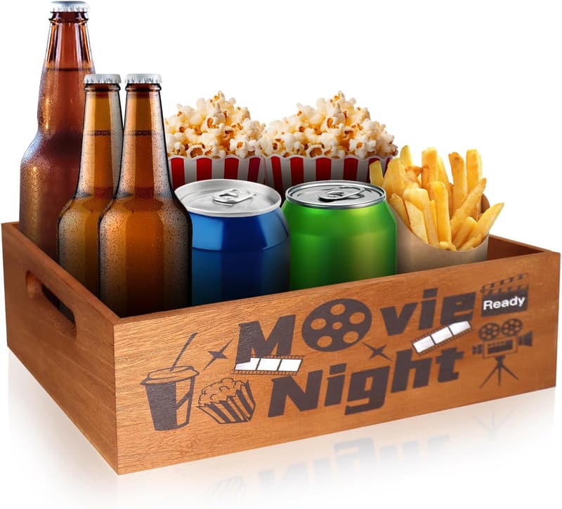 Movie Night Snack Tray - Wooden Organizer with Handles